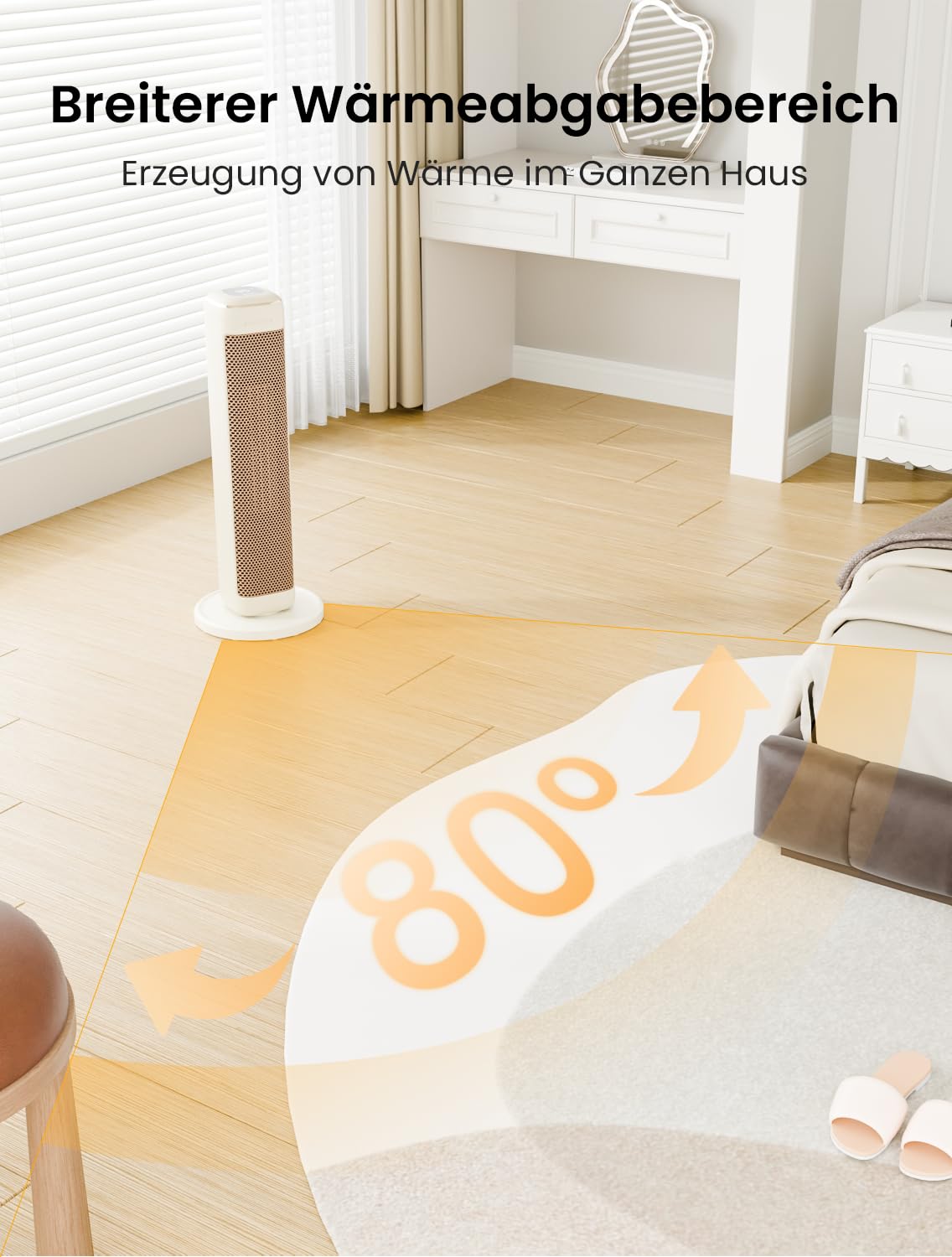 AIRMATE 63cm Heizlüfter Energiesparend, Keramik Heizlüfter Leise, 80° Oszillierend Heizung und Thermostat, 3 Modu, ECO, 24H Timer, 2000W Space Heater, Überhitzungs-Kippschutz