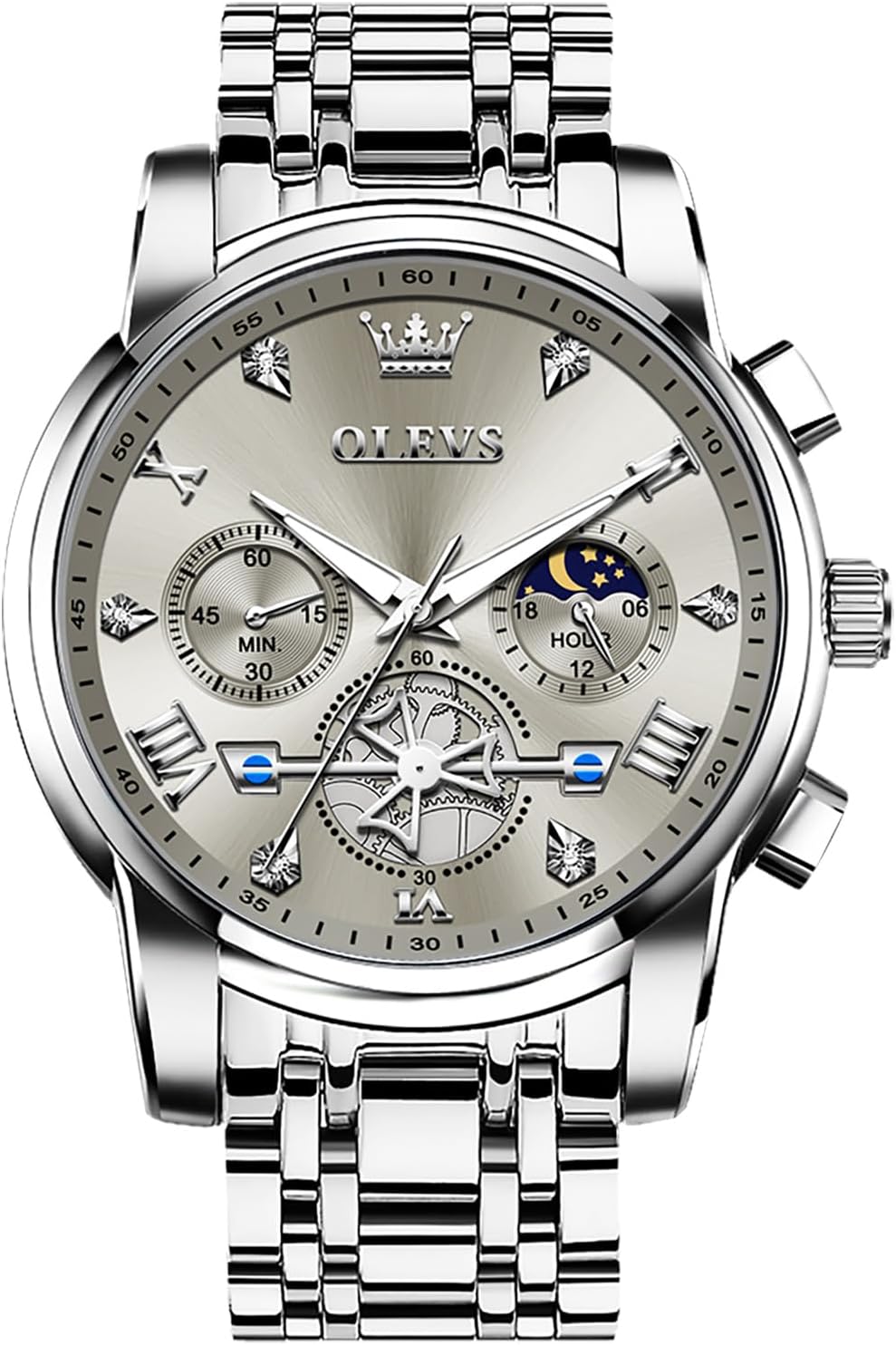 OLEVS Men’s Stainless Steel Chronograph Watch, Large Face