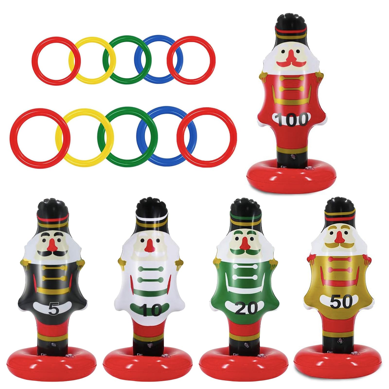 5 Pack Christmas Inflatable Nutcrackers Ring Toss Games Toys with 10 Rings Christmas Party Games Toys Kids Indoor Outdoor playset for Kids Families Xmas Party Fun Games Christmas Favors Decoration