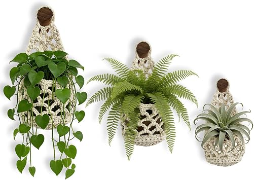 Macrame Plant Hanger Set of 2, Boho Wall Hanging Planter for 4-6 Pots | Handwoven Cotton Rope Wall Decor with S-Hooks for Indoor Plants in Living Room, Bedroom & Office