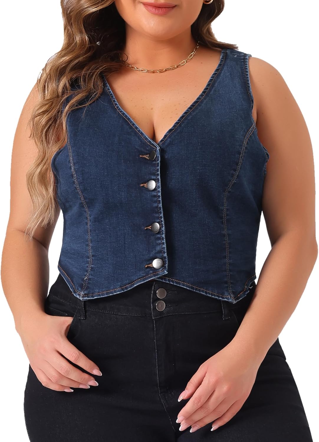 Agnes Orinda Plus Size Denim Vest for Women Sleeveless V Neck Button Down Casual Jean Waistcoat Jacket