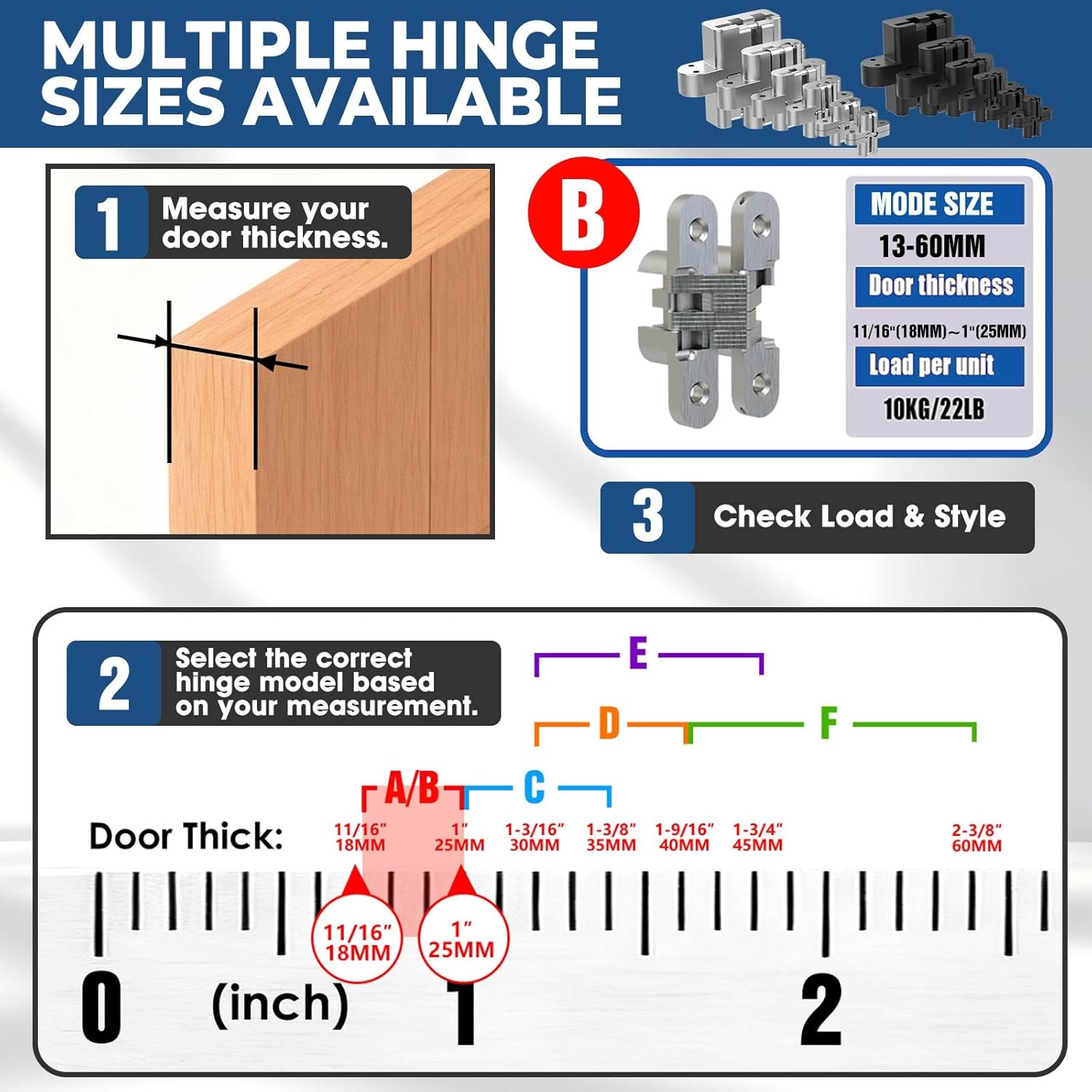 Hidden Door Hinge 0.51 * 2.36Inch – 4Pcs Invisible Heavy Duty for Wood Doors,180 Degree Alloy Concealed Cabinets Hinges for DIY Gates,Kitchen,Black