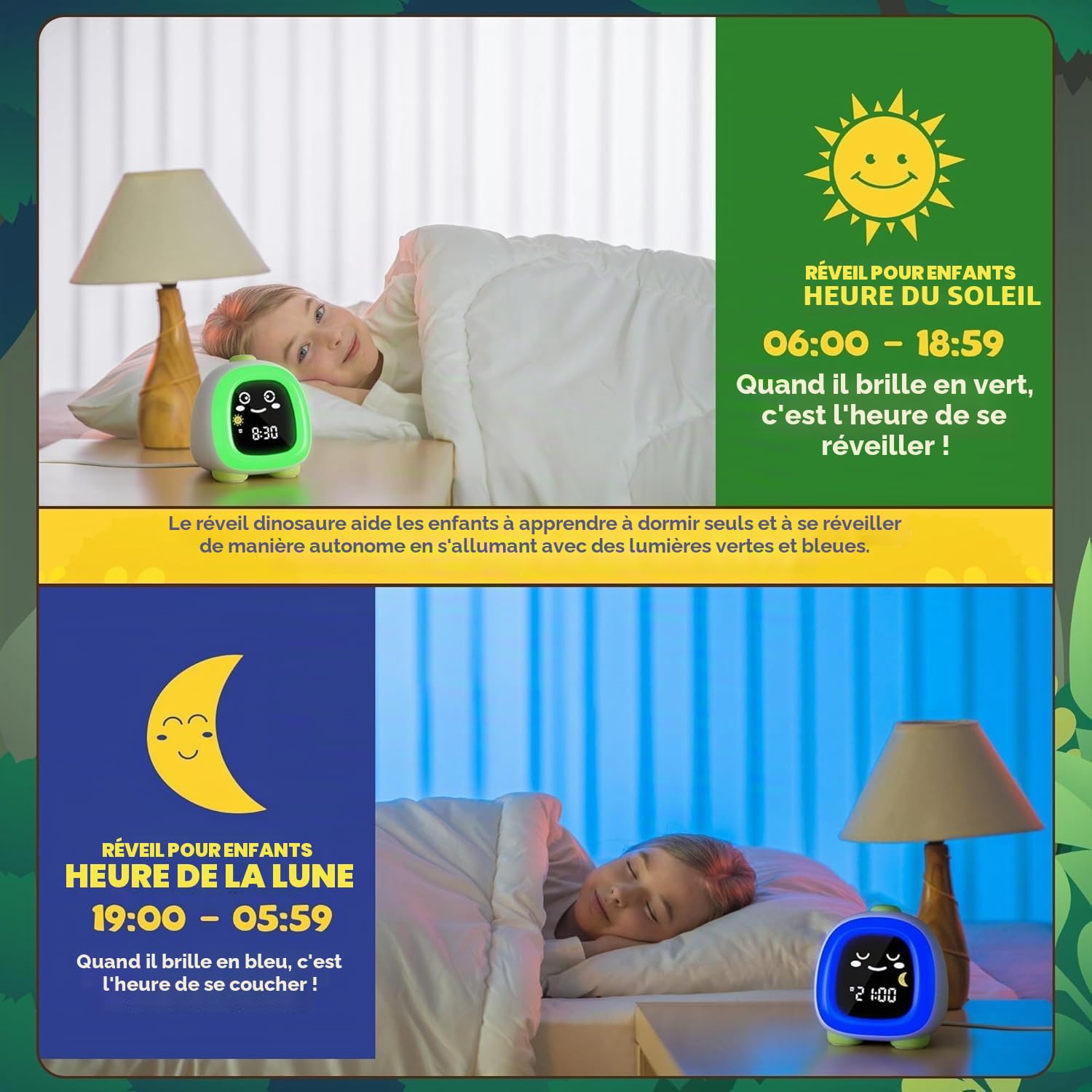 Réveil pour enfants OK pour enfants - Veilleuse et horloge de sommeil - Détection de la sieste - Décoration mignonne pour chambre - Idée cadeau