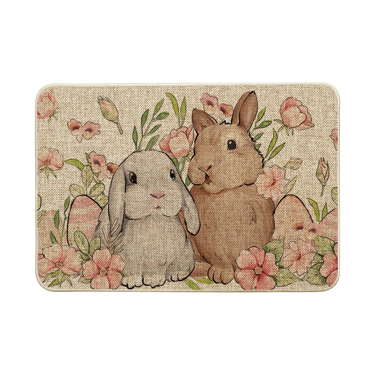 Lot De 2 Tapis De Cuisine Lavables - Motif Tulipe Et Lapin - 43x73cm Et 43x118cm - Antidérapants