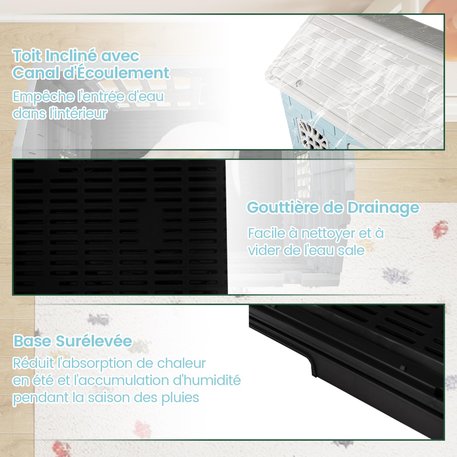 COSTWAY Niche pour Chien Pliable Exterieur Interieur, Plateau de Toilette Amovible, Porte Verrouillable, Cage Chien Chat en PP, 3 Fenêtres, Toit Incliné, pour Chiot Chat Lapin (75 x 57 x 68 cm,Bleu)