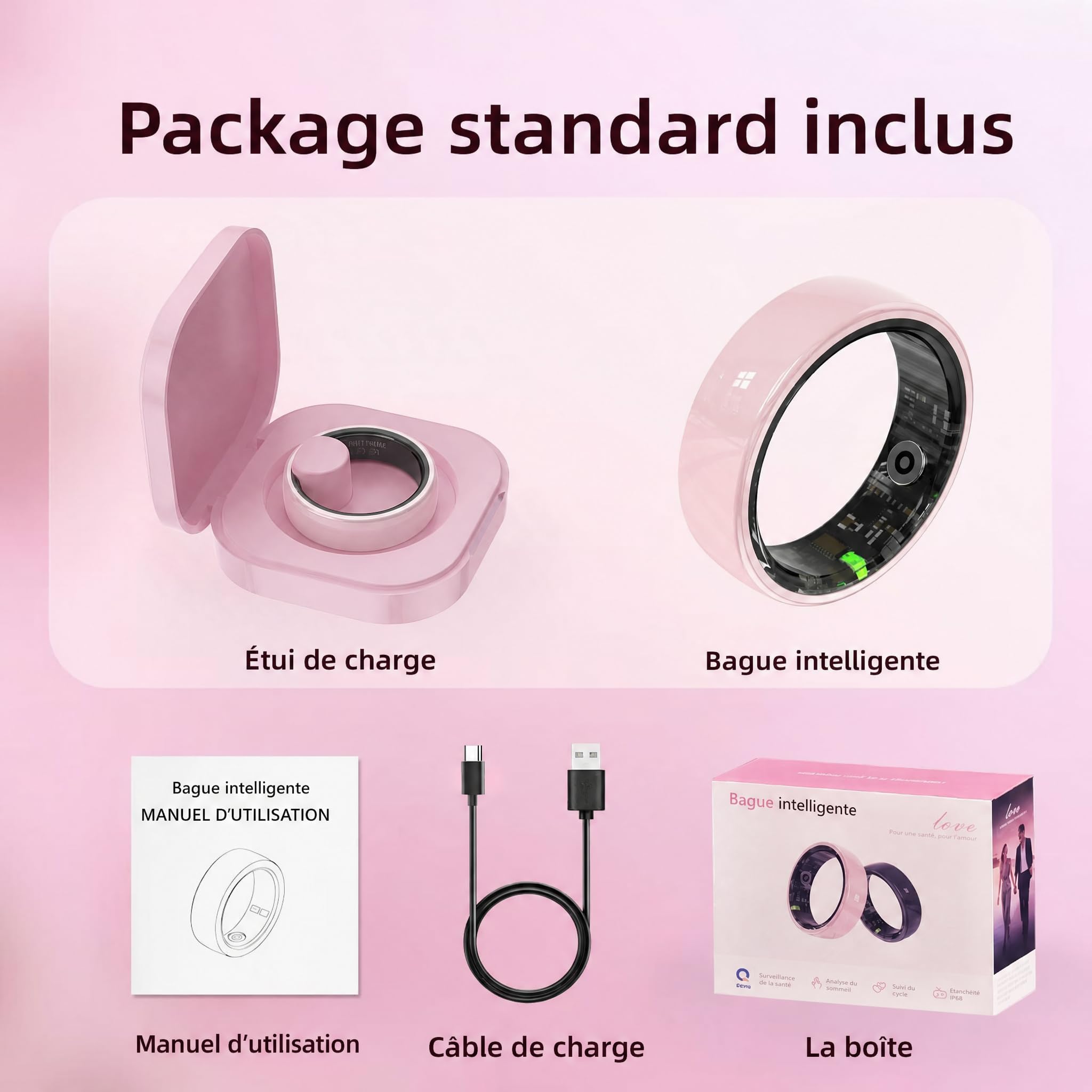 Bague Connectée Femme en Céramique – Suivi du Sommeil, Fréquence Cardiaque, Multi-Sports, Étanche 5ATM