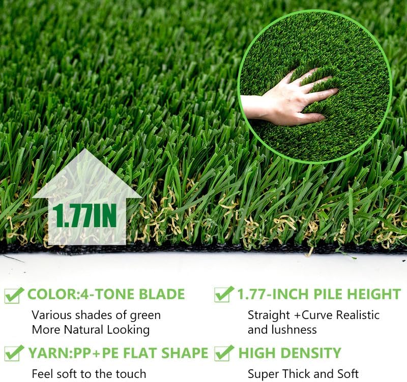 Petgrow Ultrathick Artificial Grass Turf,1.77 Inch High Dense W Shape Grass Silk -Durable PU Backing-Luxurious Indoor Outdoor Dog Garden Landscape Patio Synthetic Fake Faux Grass Mat-Sent by Rolled - Image 2