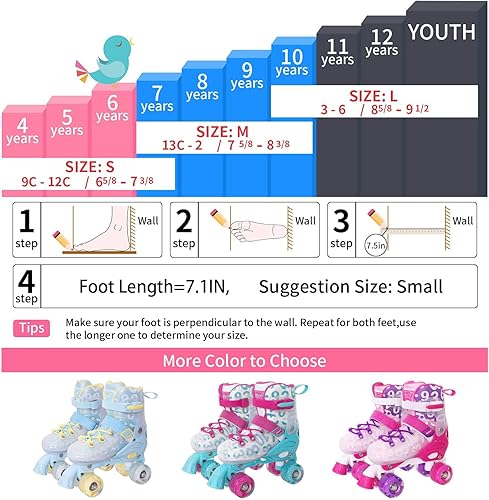 Miniatura 6 de Nattork Patines para niños, 4 tamaños ajustables, las 8 ruedas iluminadas para niñas, niños y mujeres, divertidos patines iluminadores para niños de