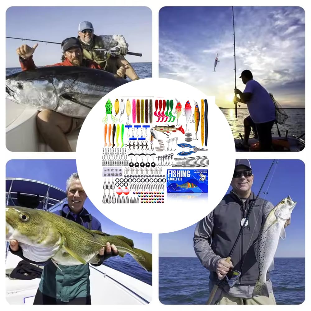 NEWFUN Esche da Pesca, Kit Pesca Mare, Set di Esche Artificiali per la Pesca Per Luccio, Persico, Trota, Sgombro, Merluzzo, Set di Accessori per la Pesca in Mare per Acqua Dolce e Salata