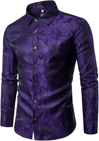Cloudstyle Mens Paisley Shirt Long Sleeve Dress Shirt Button Down Casual Slim Fit