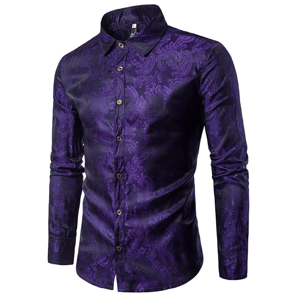 Amazon.com: Cloudstyle Mens Paisley Shirt Long Sleeve Dress