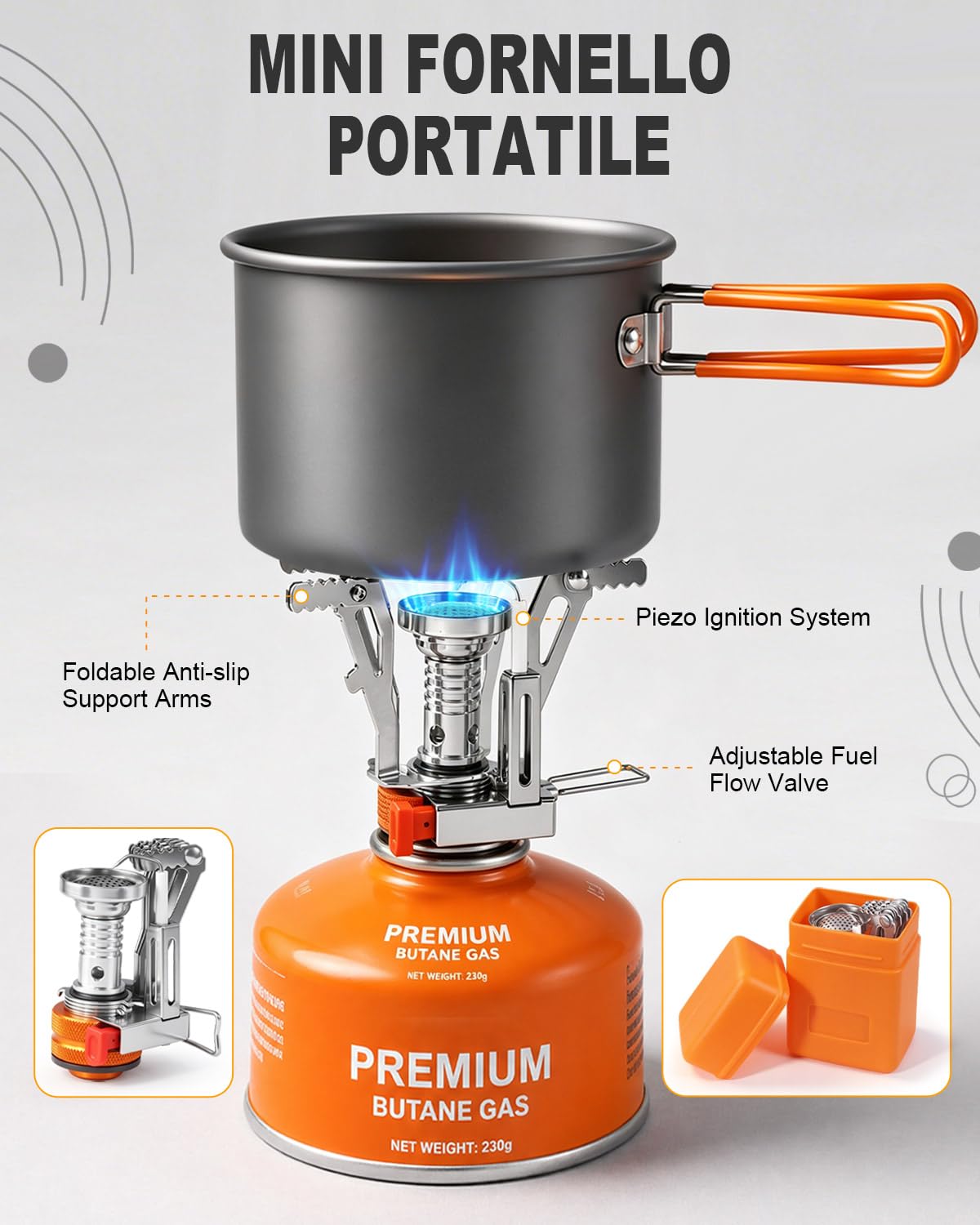 AUTOPkio Set di Pentole da Campeggio Ultraleggero Alluminio,10 Pezzi Cucina Portatile con Mini Stufa Gas, Posate Pieghevoli, Kit da Campeggio per 1-2 Persone, Zaino in Spalla, Escursionismo, Pesca