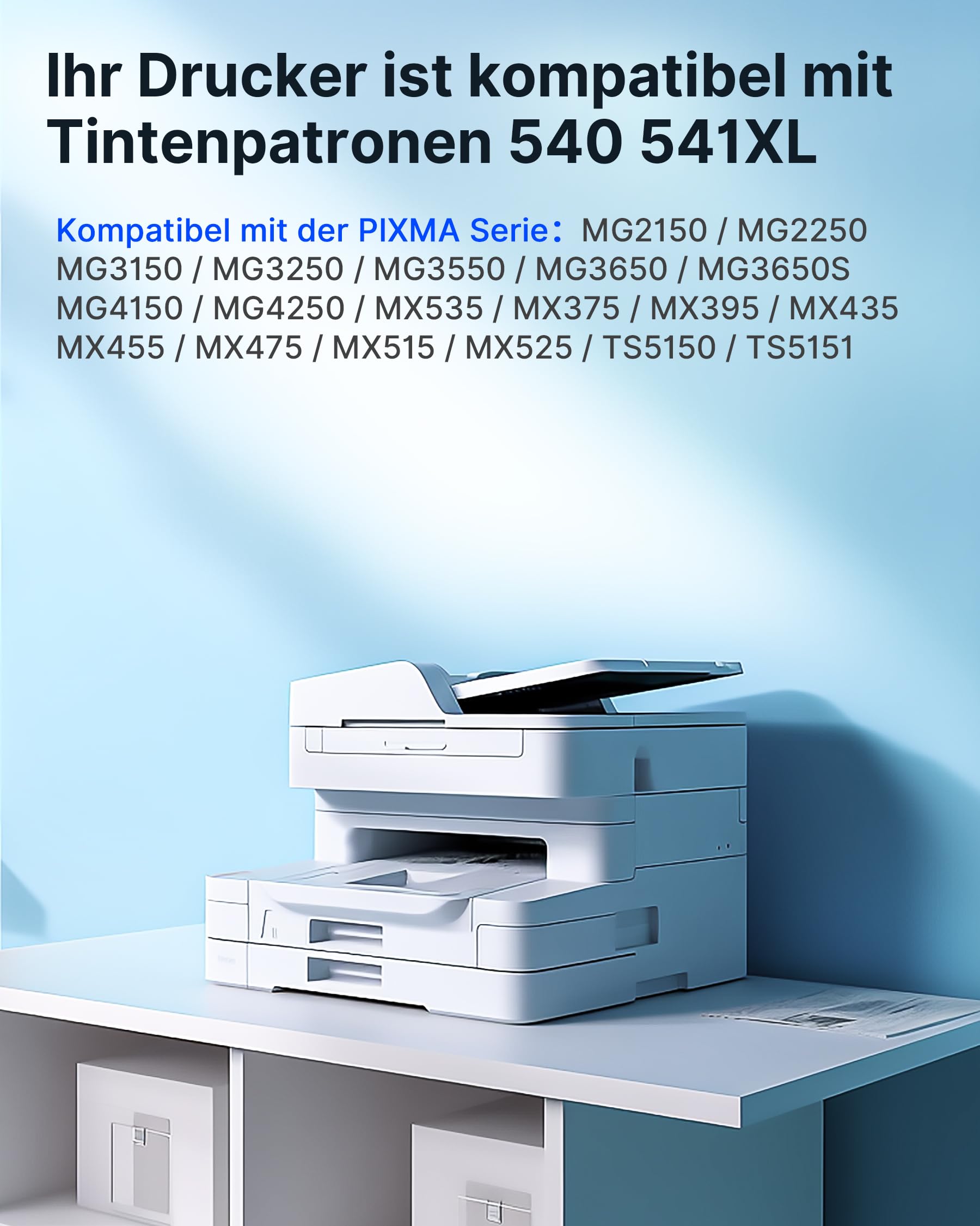 Tintenpatronen 540XL 541XL Multipack Ersatz für Canon Druckerpatronen 540 541 PG540 CL541 PG-540XL CL-541XL für Pixma TS5150 TS5100 MG3650s TS5151 MG3600 MX475 MG4250 MG3650, 1 Schwarz 1 Farbe
