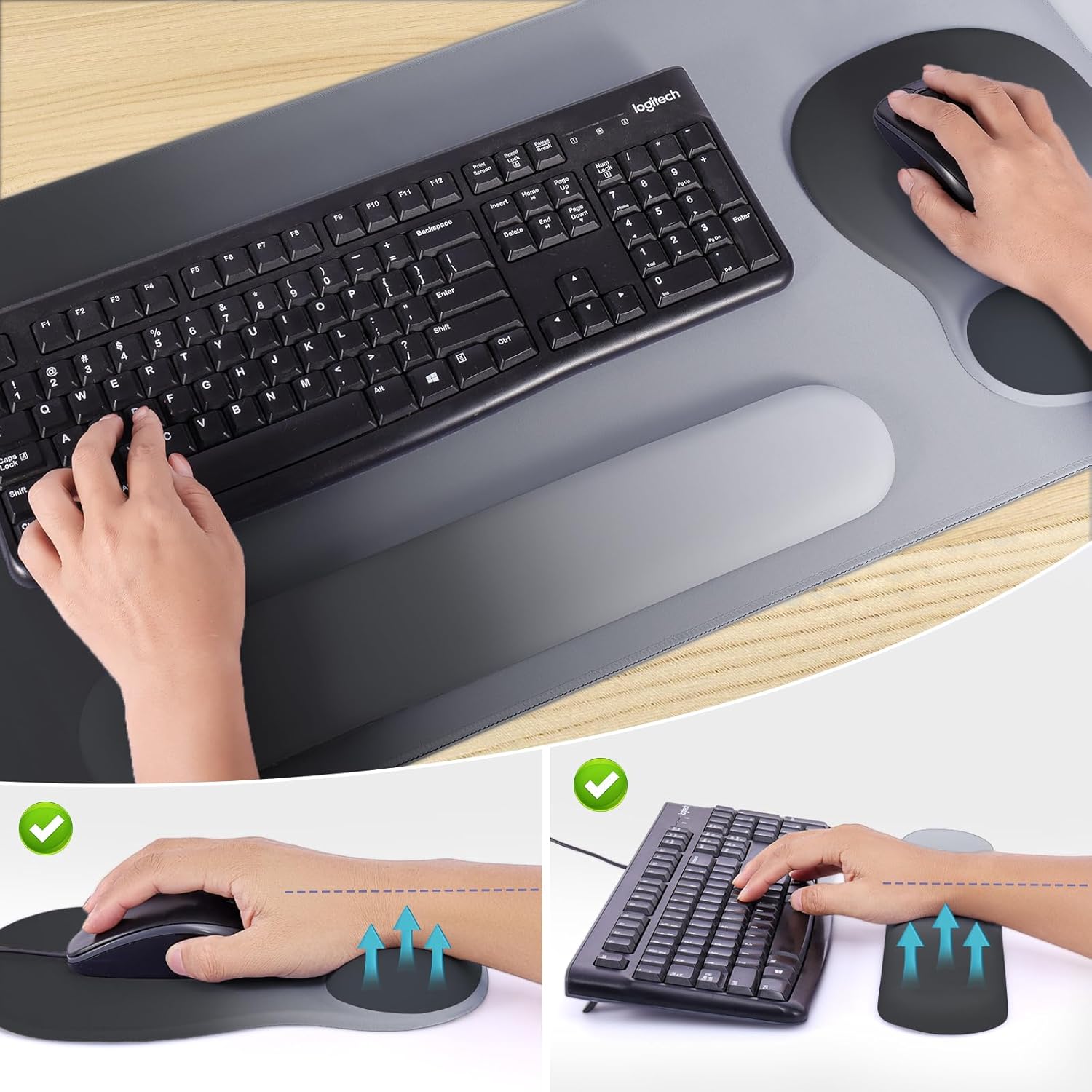 Boutilon Mouse Pad Set,Desk Writing Pad with Wrist Rest, Ergonomic Wrist Support Mouse Pad, Keyboard Wrist Rest, Cup Coaster for Gaming Working Home Office (Black Grey) - Image 4