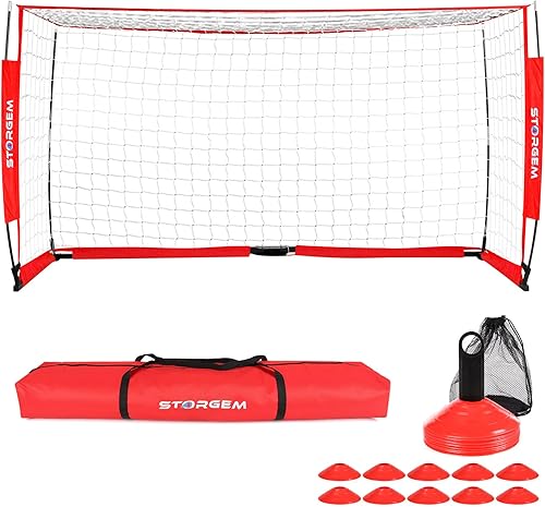 Storgem Portería de fútbol, red de fútbol, porteros de fútbol para patio trasero, con marco de arco, base de metal plegable y 15 conos de