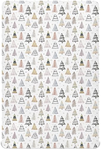 Christmas Trees Crib Sheets - Stretchy Fitted Crib Sheets for Boys Girls, Unisex Cozy Baby Crib Sheet 27 x 39 x 5 Inches