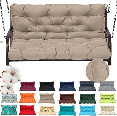 Cojines de columpio para porche al aire libre, impermeables, cojines de columpio de patio de 3 plazas con respaldo y lazos, cojines gruesos de 4