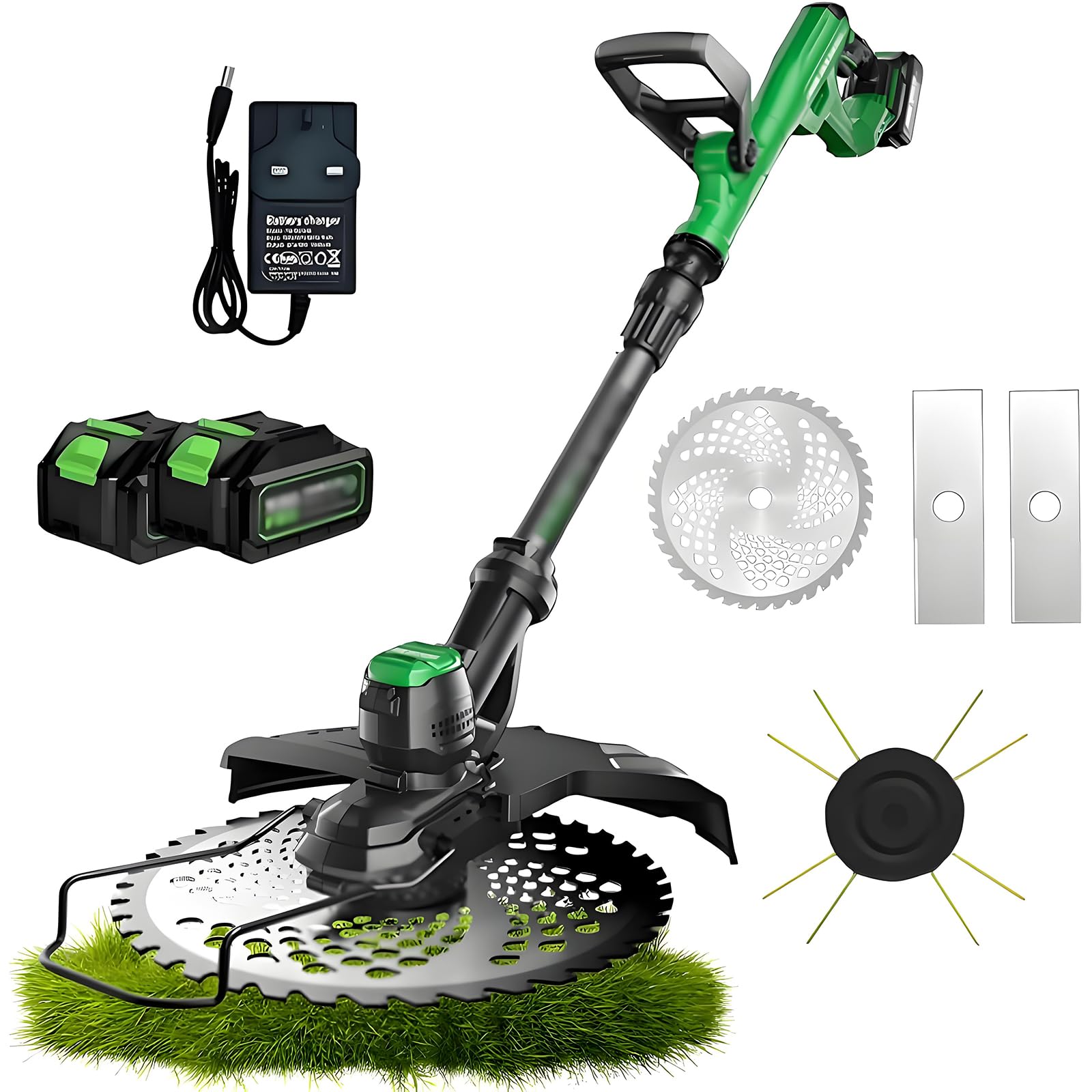 Decespugliatore Elettrico con Lame, Asta Telescopica, Tagliaerba per Uso Domestico, Tagliaerba Elettrico 3 in 1, Batteria Senza Spazzole, Tagliabordi Senza Spazzole 2batteries