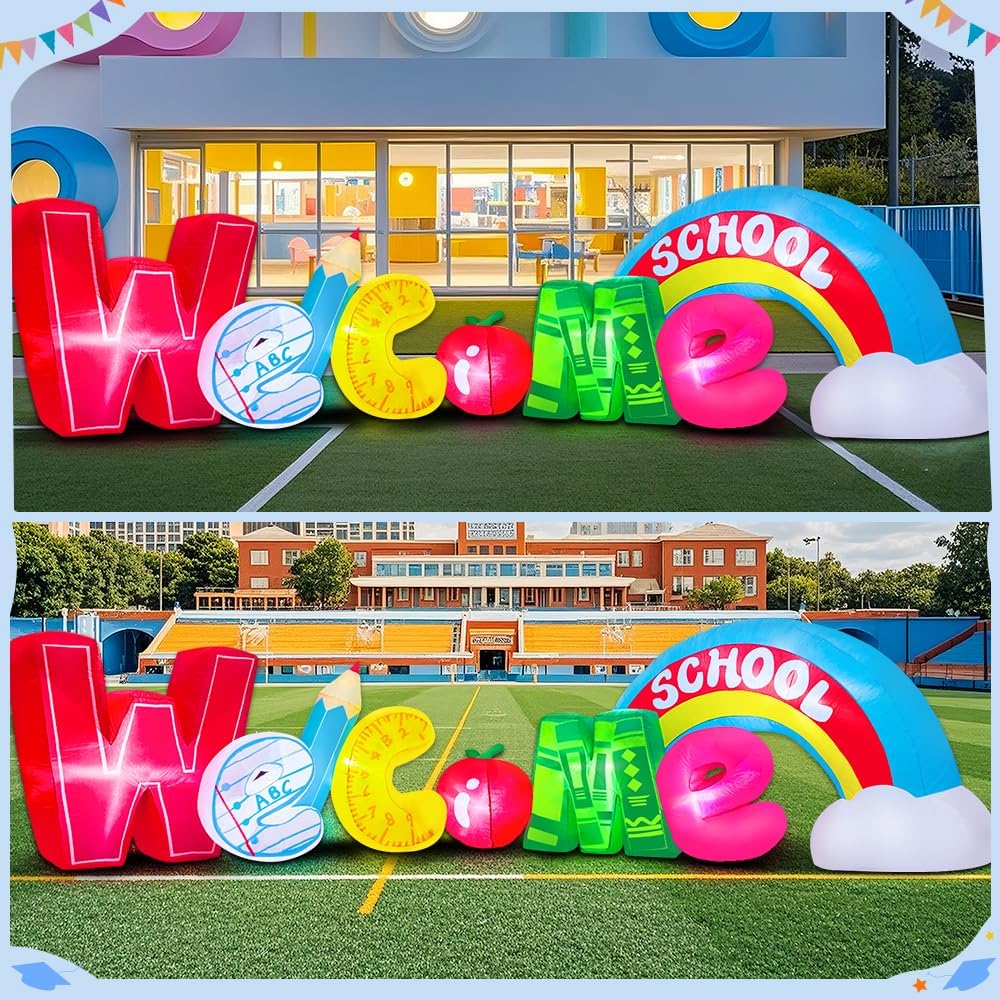 10 FT Welcome Back to School Inflatable Kindergarten Graduation Inflatable Learning Stationery with LED Light Decorations for 2025 First Day of School Party Indoor Outdoor Holiday Lawn Yard Decor