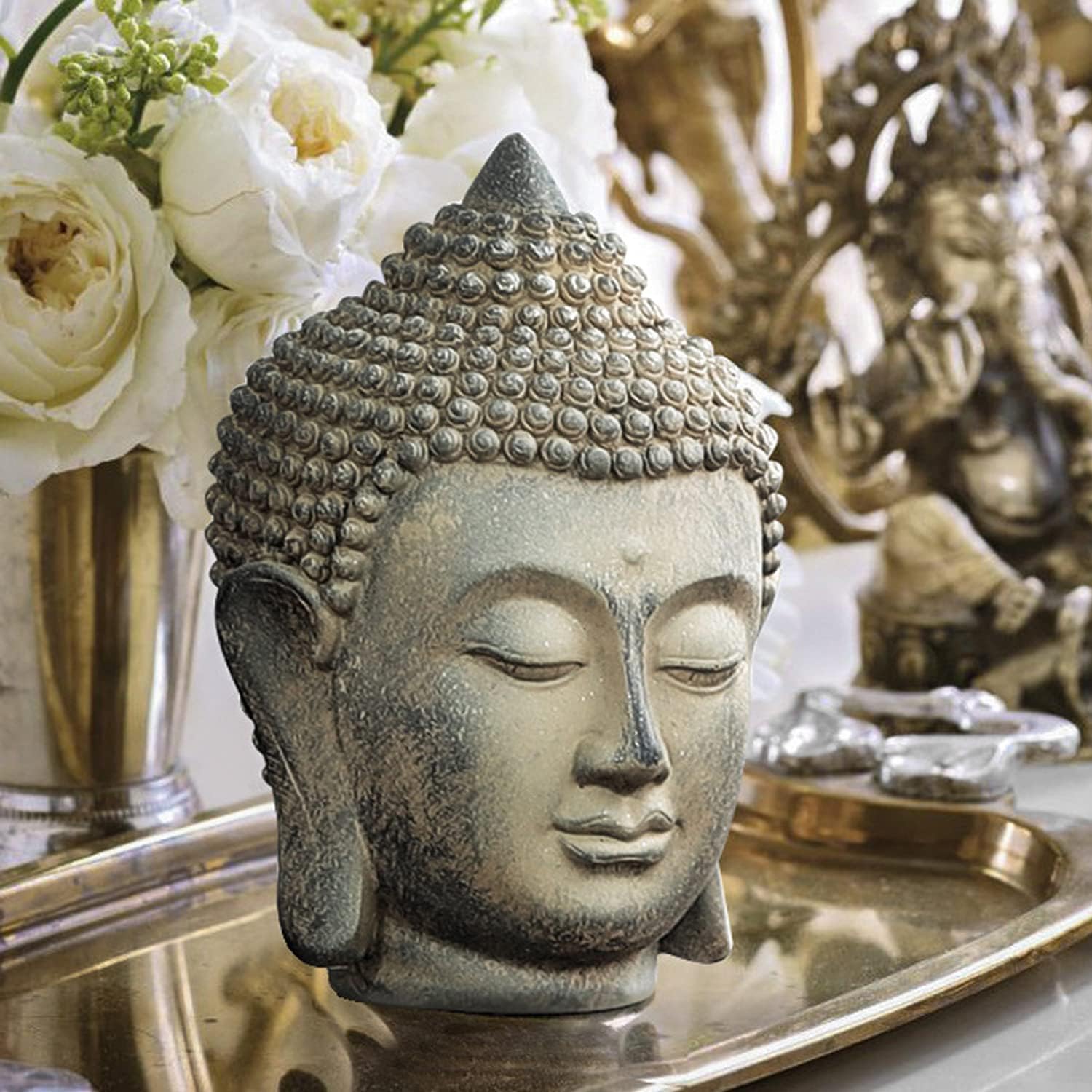 OwMell Buddha Statue, 6.7" Antique Buddha Head Zen Decor Meditation Decor