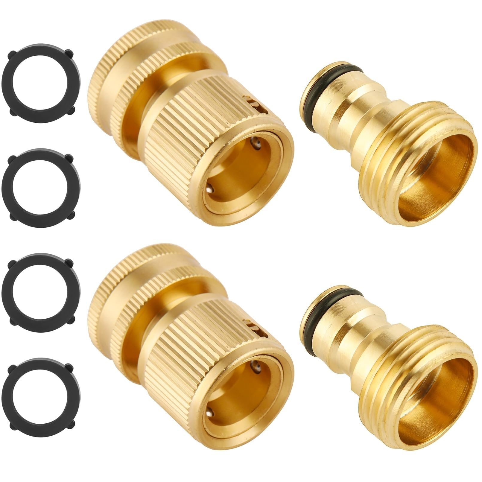 THE WHITE SHOP Garden Hose Quick Connect Solid Brass Quick Connector Garden Hose Fitting Water Hose Connectors 3/4 inch GHT (2SETS)