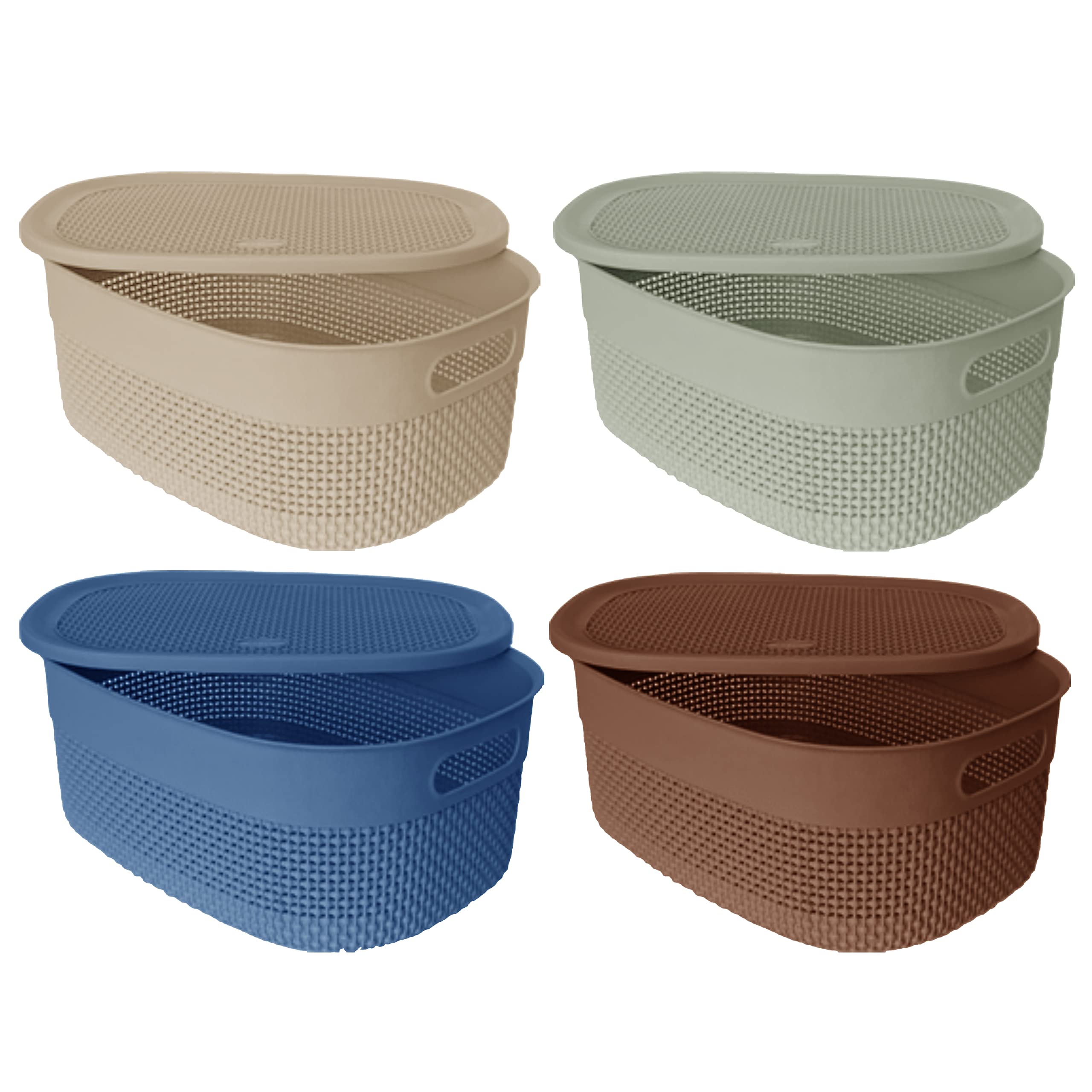 1 x 14 Litre Plastic Storage Basket, Oval Storage Bin Tidy, Stackable Organiser Storage Box for Kitchen Bathroom Nursery Room (With Lid, Random) โ image 1