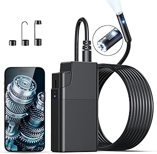 Wireless Endoscope, 2560P HD WiFi Borescope with Dual Lens, IP67 Waterproof Endoscope Camera with Light, Inspection Camera with 9 LED Lights for Android and iOS Smartphone, 16.4FT