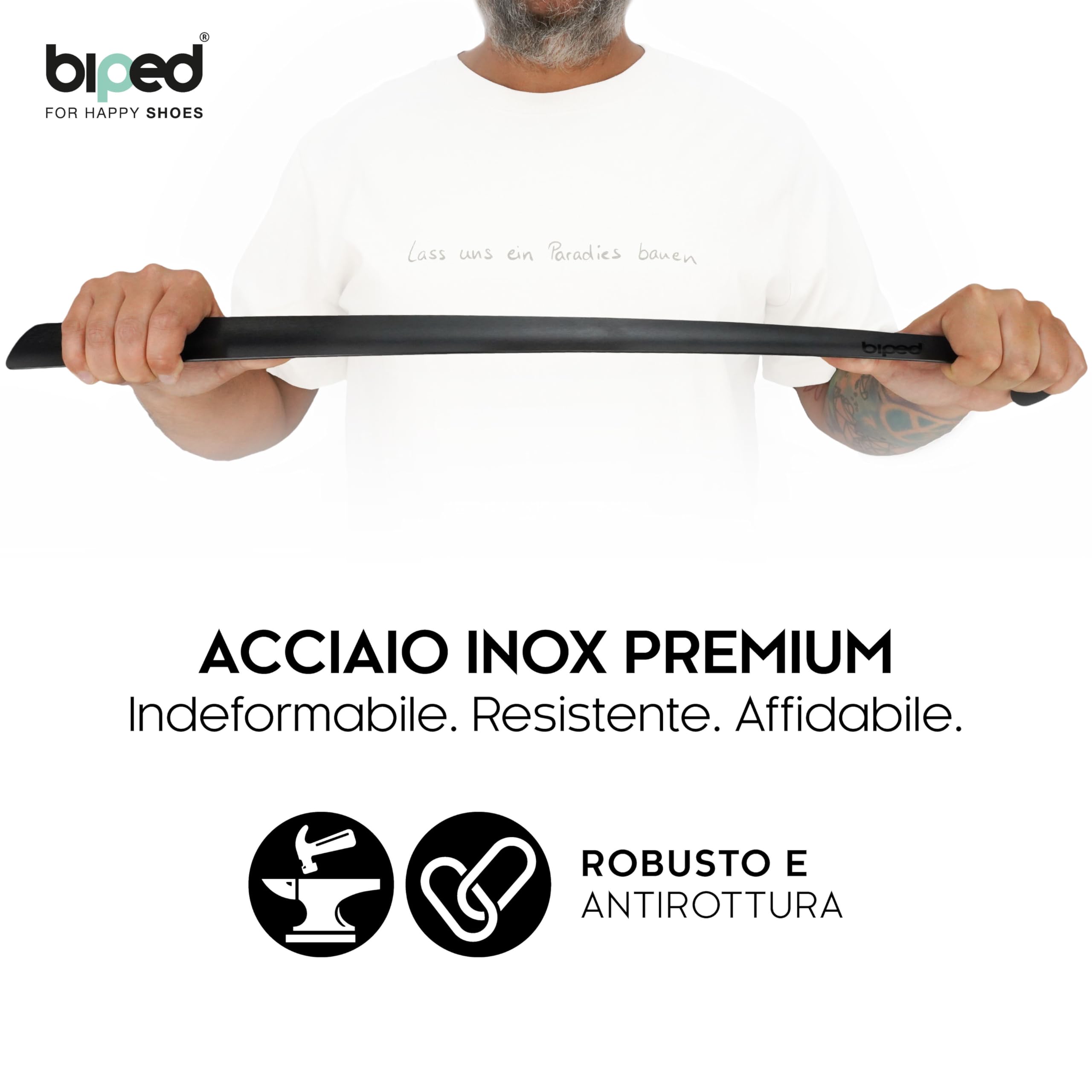 biped calzascarpe lungo in metallo, acciaio inox spazzolato – calzante robusto in elegante confezione regalo – calzascarpe premium per l’uso quotidiano z2932(70cm,titanium black)