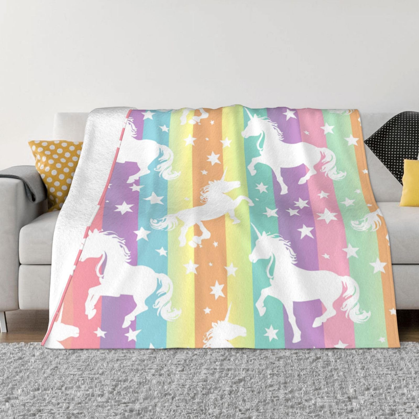 Couverture licorne colorée en flanelle douce pour lit et canapé