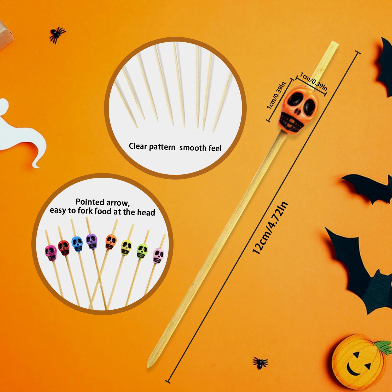 100 Bastoncini Cocktail Di Halloween OOTSR - 13 Cm, Motivi Zucca, Fantasma, Pipistrello, Per Decorare Cibi E Bevande