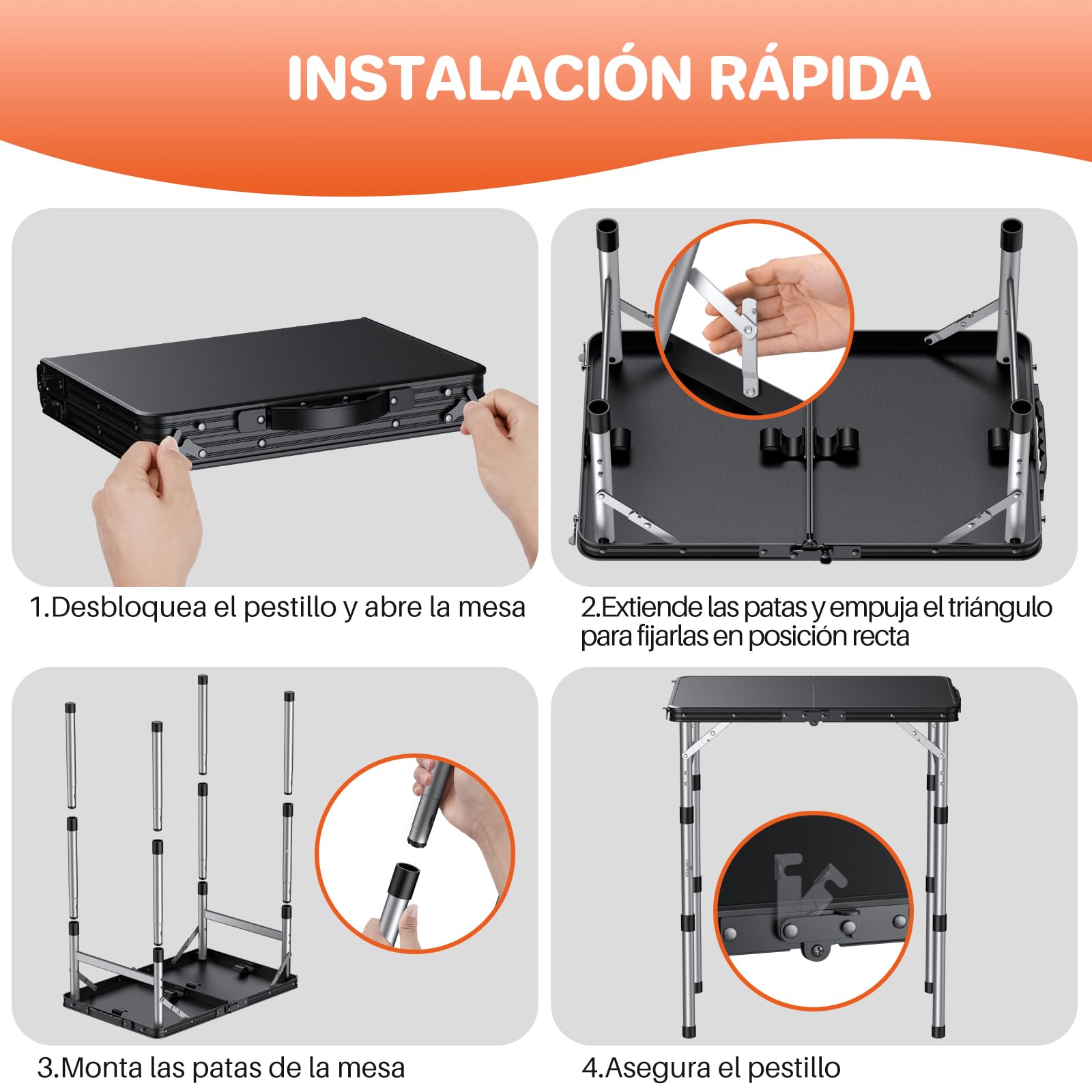 FUNYKICH Mesa Plegable Plástico 58x40cm 3 Alturas Ajustables (26/48/70 cm) | Mesa Plegable Camping Portátil, Más Impermeable,Superficie de Mesa Plana, para Picnic Camping Pesca Barbacoa