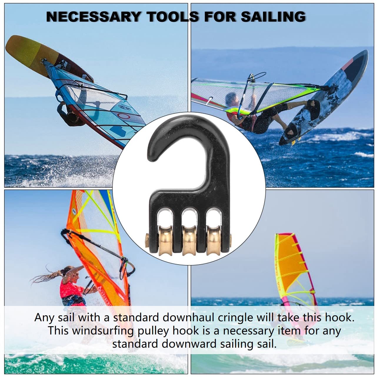 DAUERHAFT Gancio per puleggia per sartiame da Windsurf, Gancio per puleggia per sartiame a 3 rulli, Accessorio da Surf in Lega di Alluminio Resistente per sartiame da Windsurf