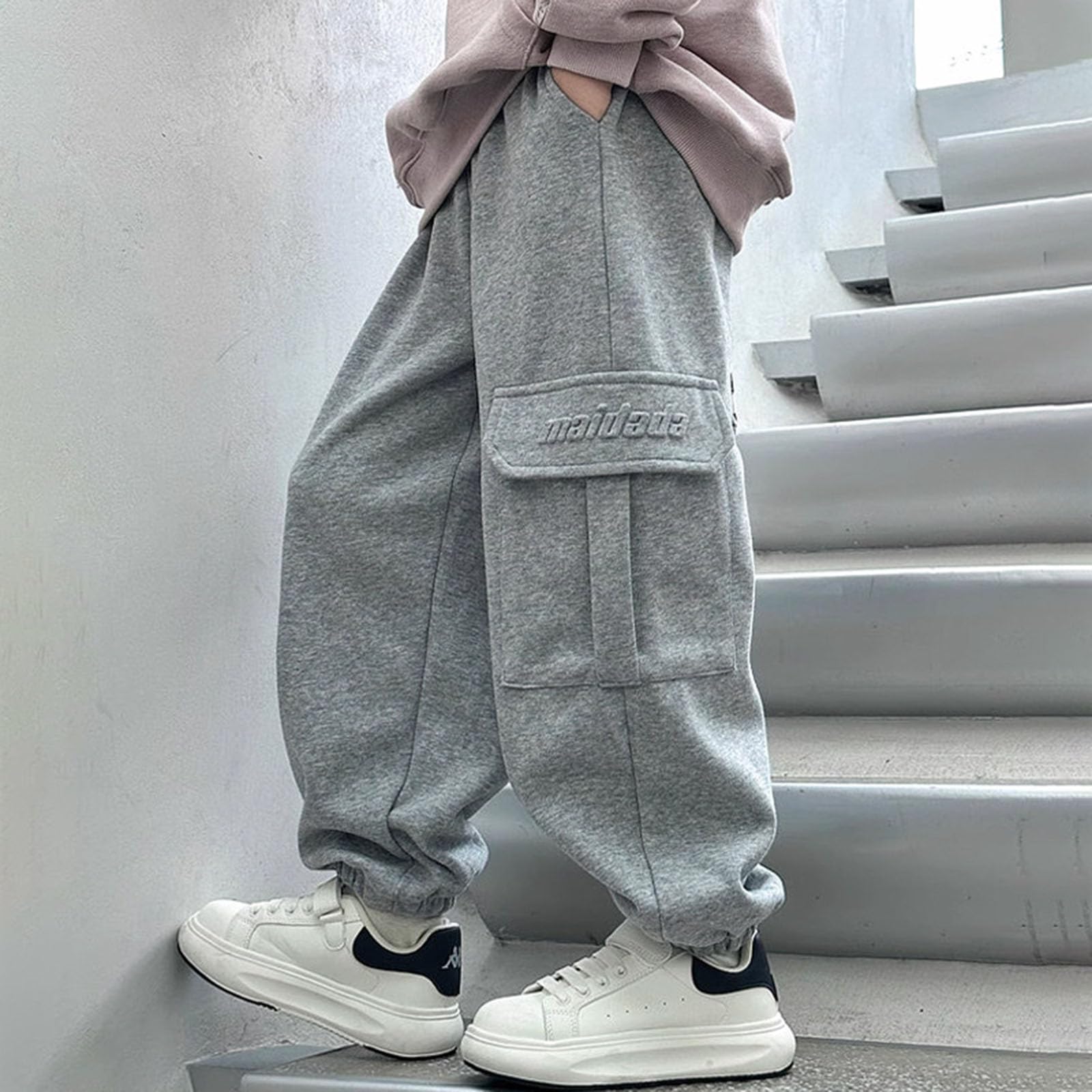 Pantalones De Chándal Para Niños Moda Ancho Sudaderas De Chándal Baggy Ligero Color Sólido Pantalones Deportivos Con Bolsillos