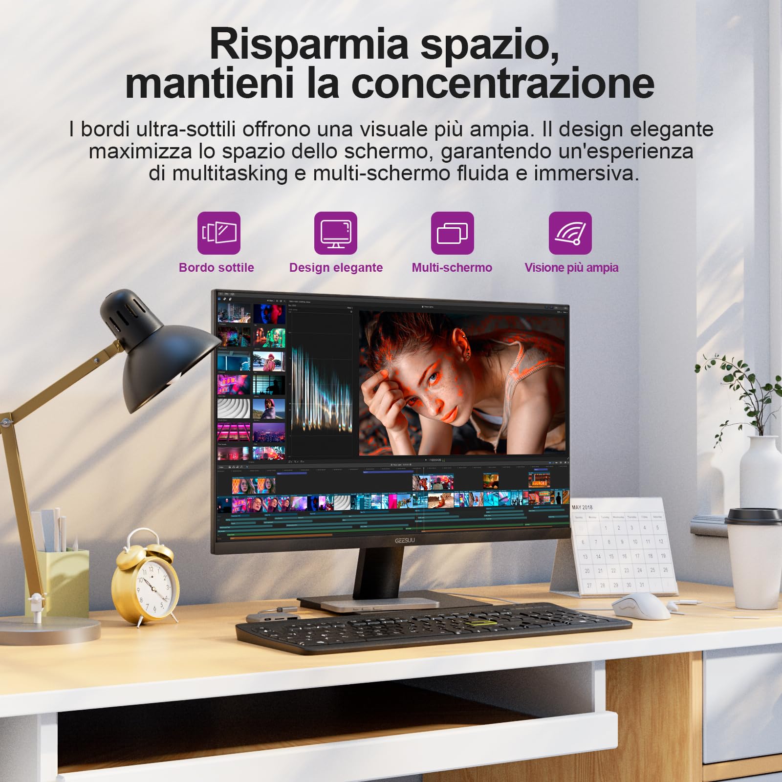 Monitor PC 24 Pollici, Computer Gaming Pantalla Ordenador 144Hz, Full HD, VESA 75x75mm, 6ms, VA, 99% sRGB, Luz Azul Baja, HDMI 2.0, DP1.2