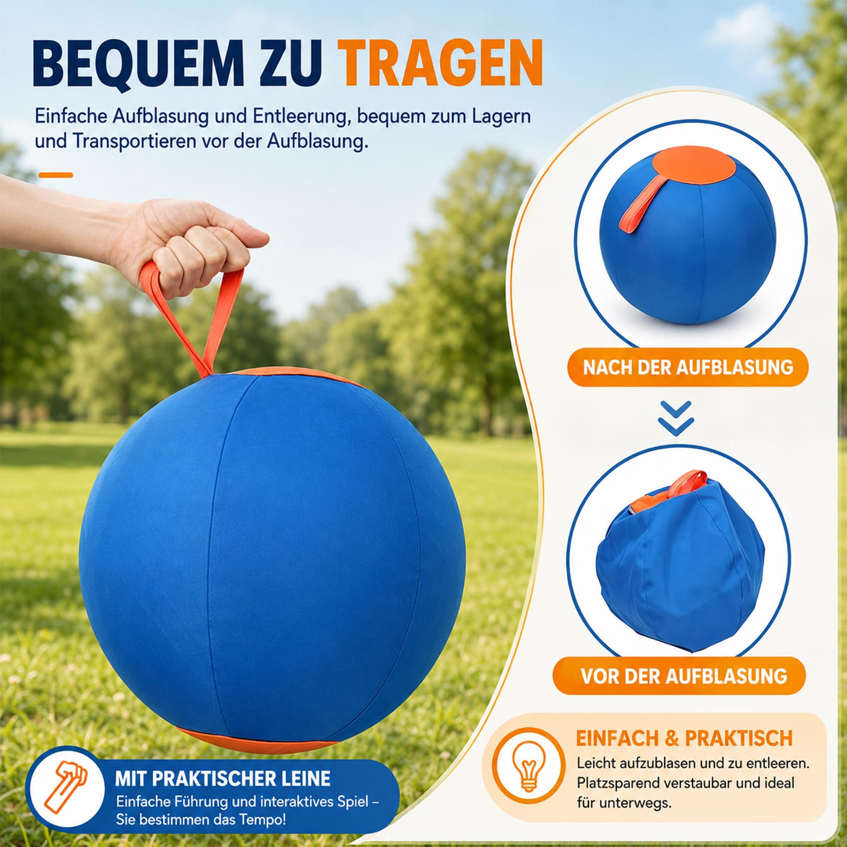 Norden Treibball, 2026 Neu Lentiva Treibball, Riesiger Aufblasbarer Tennisball, Geeignet für MittelgroßE Bis Große Hunde, Langlebig und Kratzfest mit Griff Zum Spielen und üBen (Typ C,M (45cm))