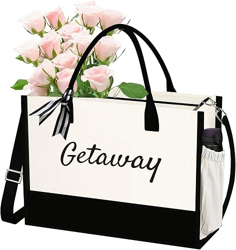 JOJHDR Phrase Canvas Beach Bag,Zipper and Slide Pockets,Stylish Canvas BagShoulder Strap and Bottom Support, Office Handbag