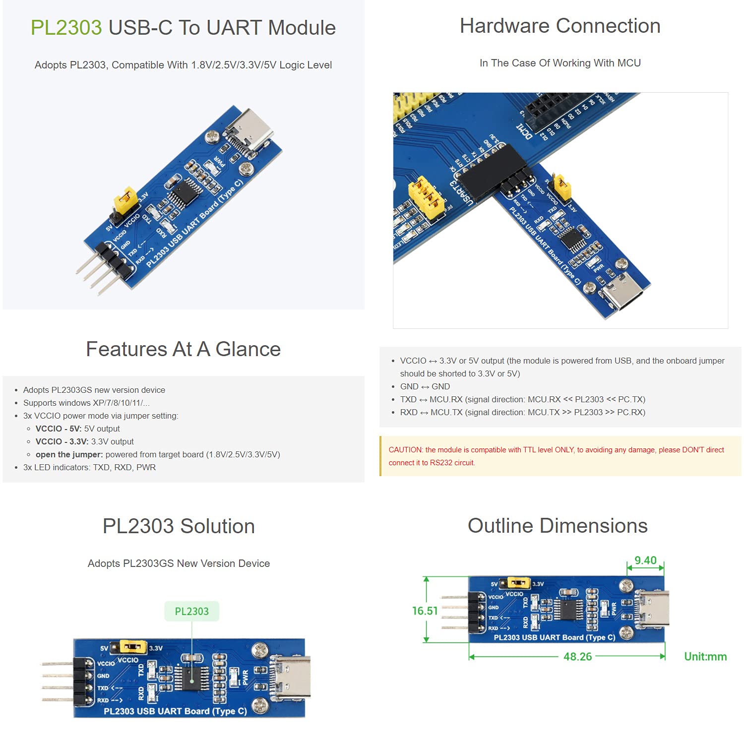 WaveShare PL2303 USB To UART (TTL) Communication Module Type A Connec, 4,15