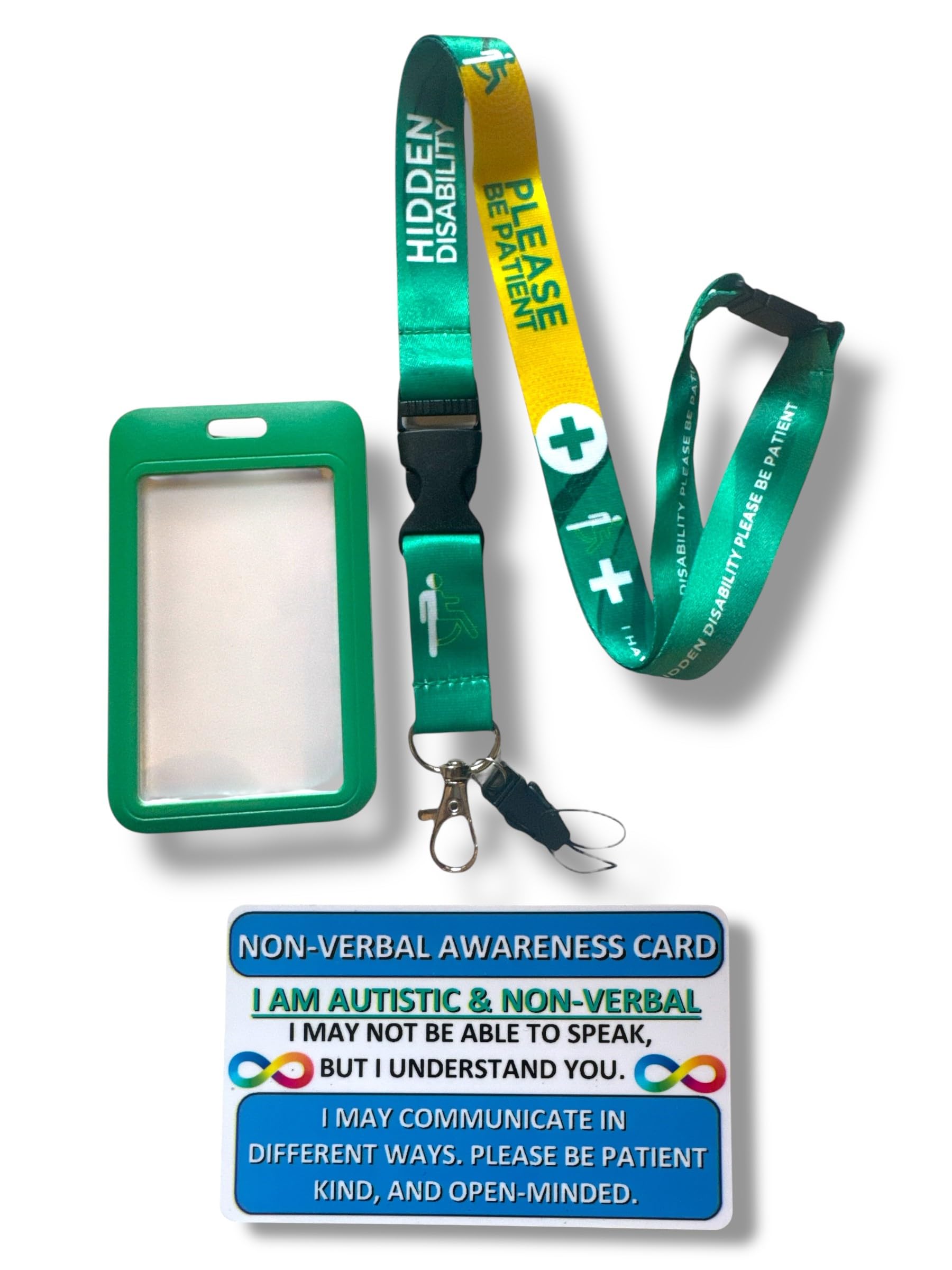 Hidden Disability Lanyard with Enclosed Hidden Disability Card Holder & Disability Awareness Card (Autistic & Non Verbal, Blue)
