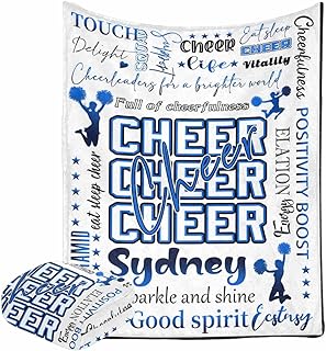 Custom Blanket with Name for Boys Blue Cheerleader Personalized Baby Blanket with Name Soft Flannel Throw Blanket for Baby Kids Adults Friends Families 40 x 50 inch