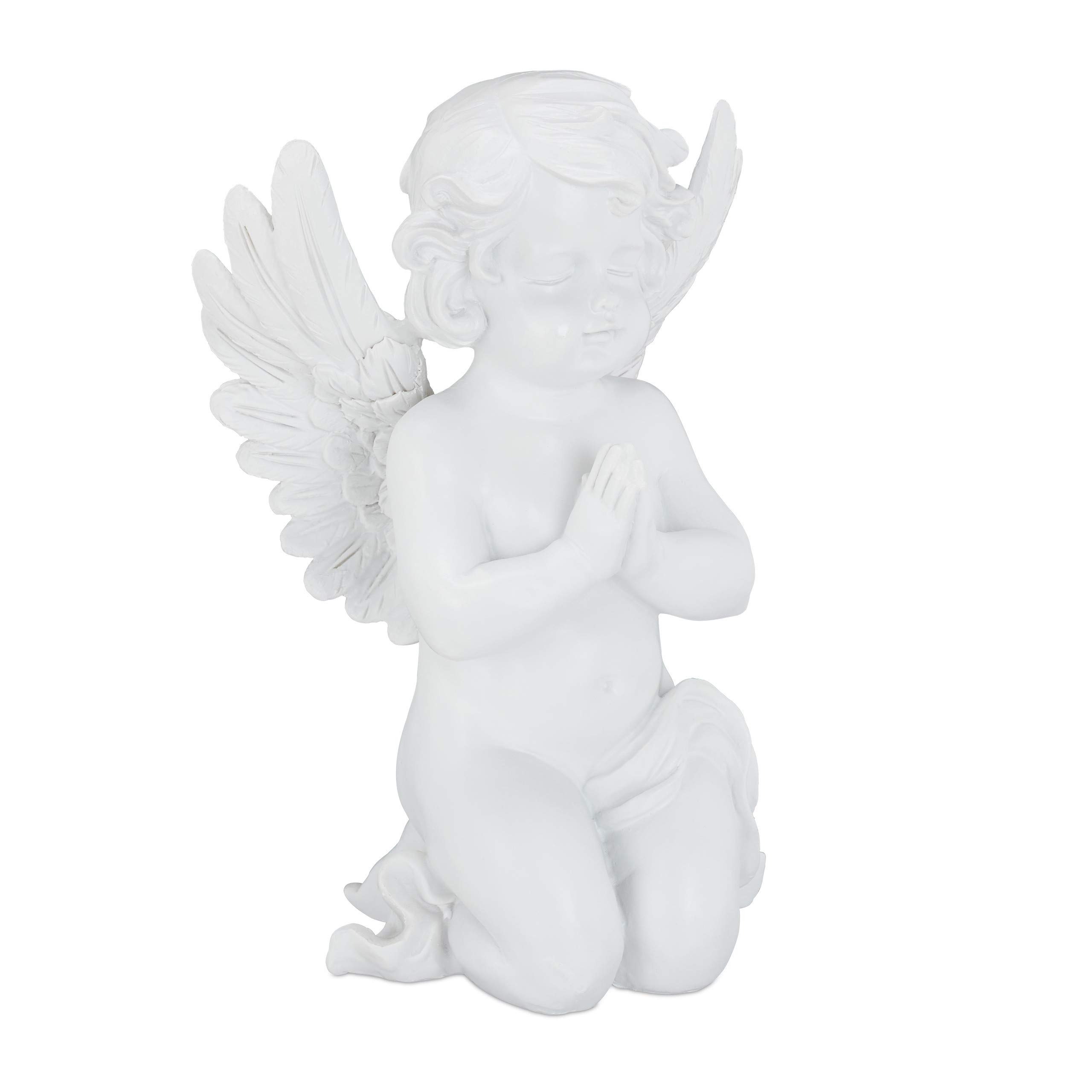 Relaxdays Figura Decorativa para jardín, Ángel Rezando, Interior y Exterior, Piedra Artificial, Blanco