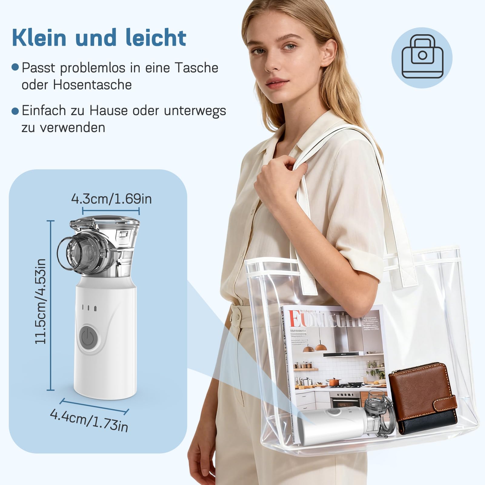 Inhalationsgerät, MILFECH Inhaliergeräte tragbar Vernebler Set Mit USB Wiederaufladbar, Einstellbarer Sprühnebel, Inhalator Verneblergerät mit Mundstück und 2 Maske (Weiß)