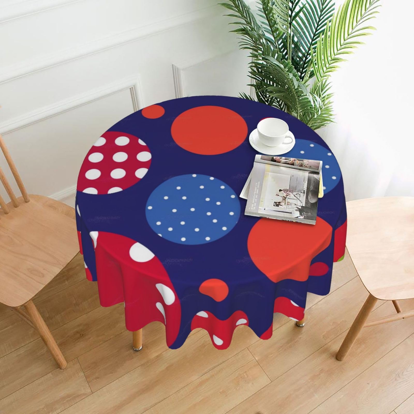 WPKJU red White Polka dot Printed Round Tablecloth 60 in Water Resistant Table Cover Washable Table Cloth for Dining Tables