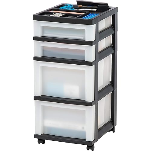 IRIS USA 4 Drawer Storage Cart with Organizer Top, Black