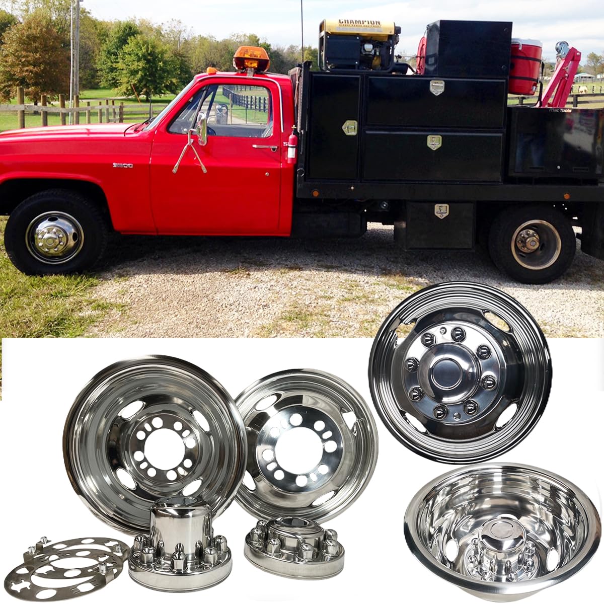 16" Polished Wheel Simulator for 1974-2000 Chevy GMC 3500&amp;1974-98 Ford F350