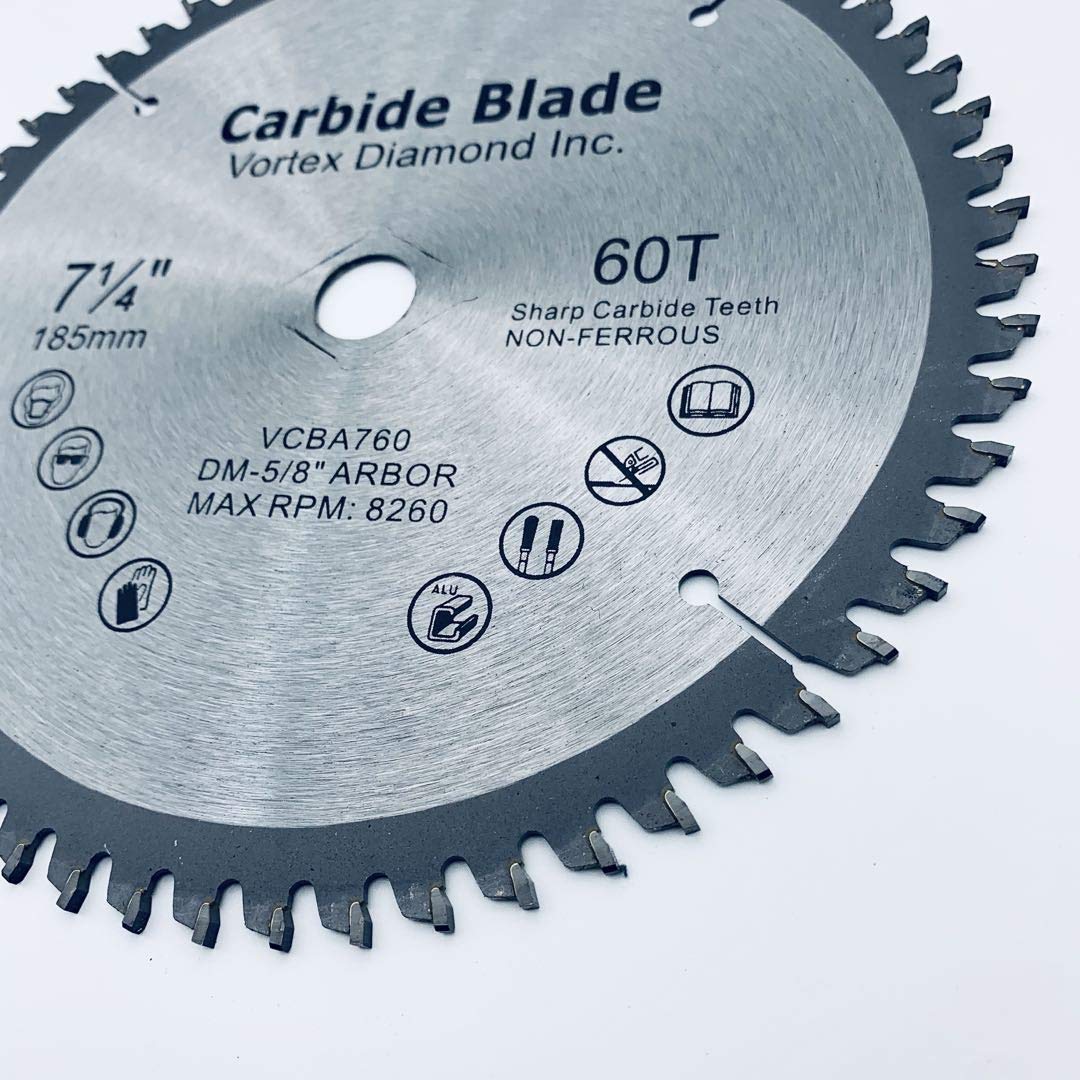(10 Pack) VORTEX DIAMOND VAB 7-1/4 Inch 60 Teeth TCT Non-Ferrous Metal Cutting Circular Saw Blade (7-1/4 Inch 60 Teeth (10 Pack))