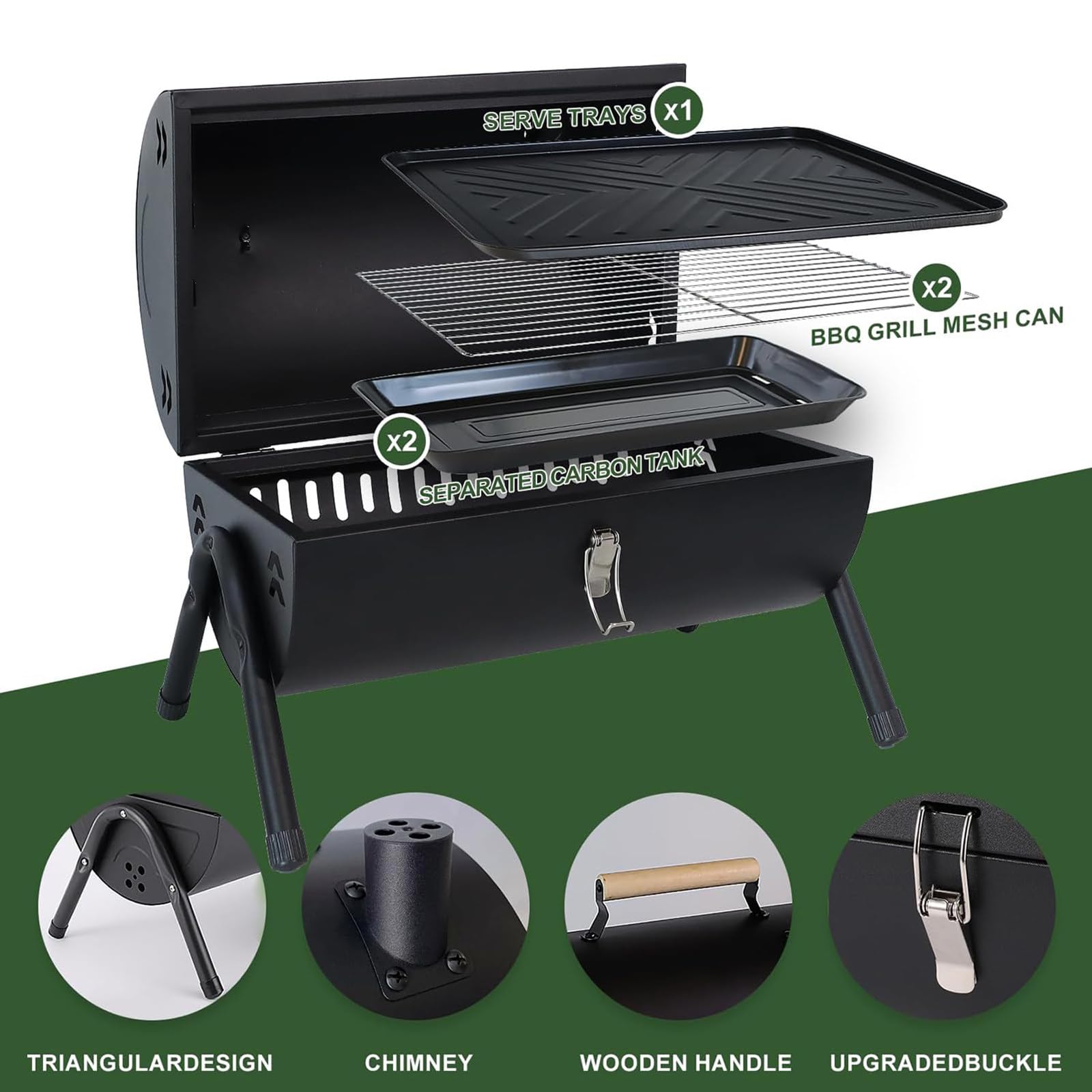 Barbecue portatile pieghevole a doppia faccia con camino, ideale per campeggio all'aperto, feste in giardino e cucina da tavolo