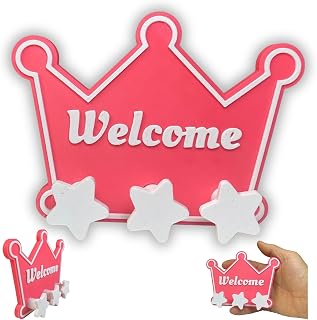 Mini Princess Crown Wall Rack with Double-Sided Tape – Pink Welcome Key Holder for Entryway – 3D Printed Compact Star Pegs Coat Hanger for Girls Bedroom & Nursery Organizer (Damage-Free Installation)