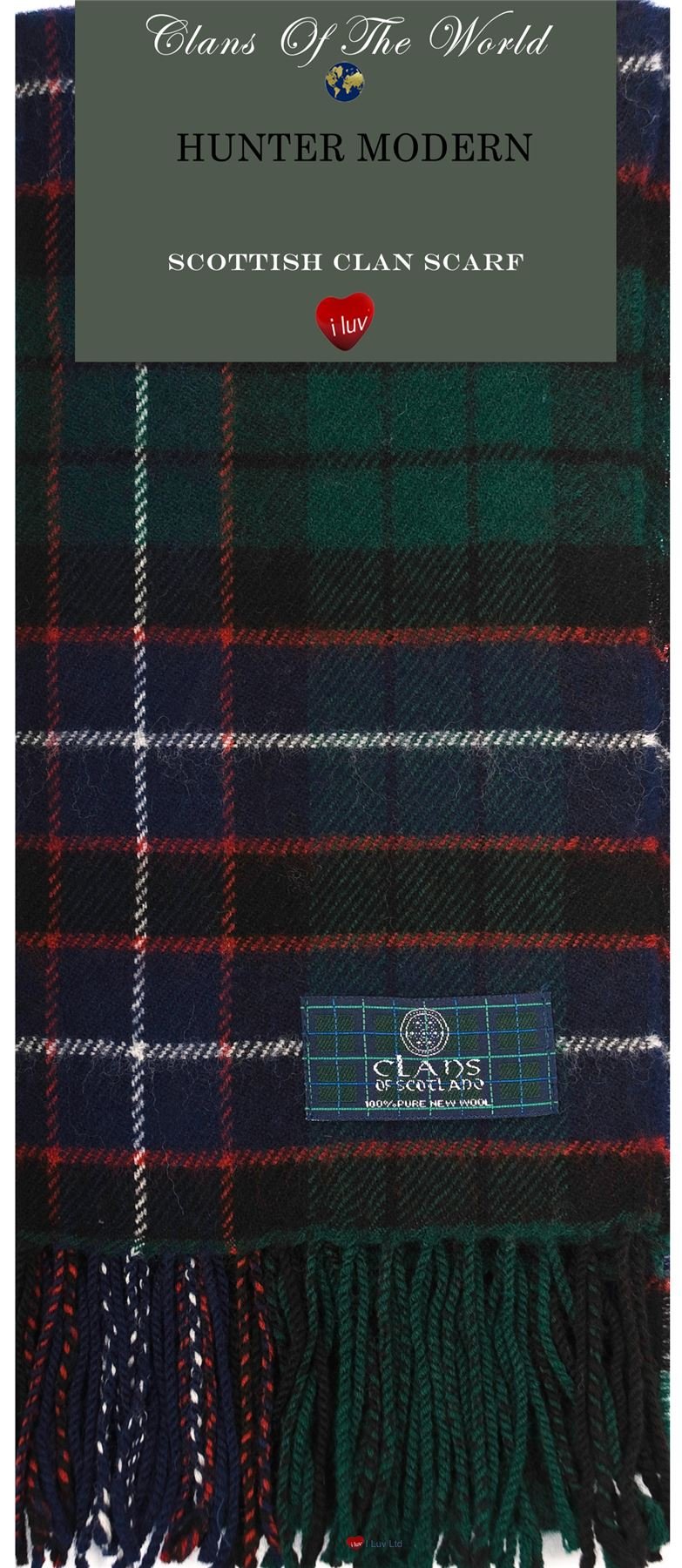 I LUV LTD Hunter Modern Tartan Clan Scarf 100% Soft Lambswool