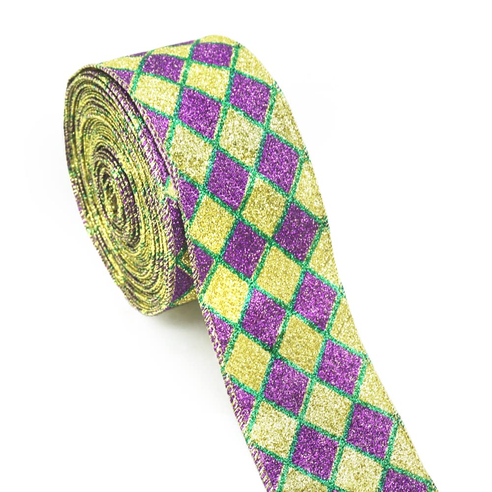 Decoración Carnaval Cinta Mardi Gras Con Purpurina Dorada - 10 Yardas, 2.5  Pulgadas, Con Alambre Para Decoración Cinta 10 Yardas, image size:1000x1000