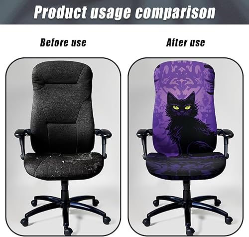 Miniatura 4 de Funda para silla de oficina de gato negro con brazos, elástica, a prueba de mascotas, antideslizante, todo en uno, decoración de escritorio de